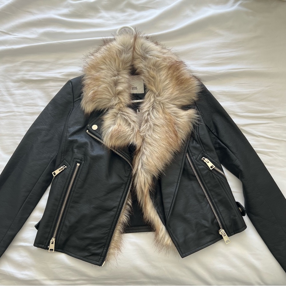 NWT River Island Faux Fur Leather Moto Jacket
